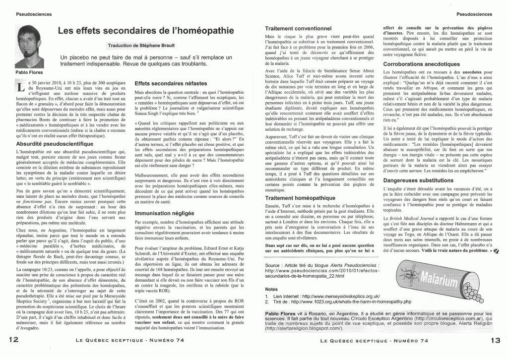 Le Québec Sceptique - Les effets secondaires de l'homéopathie